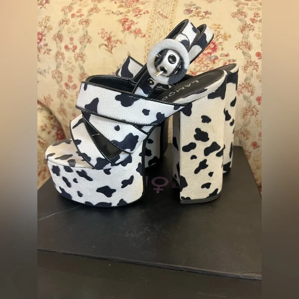 Lamoda On Vacay Chunky Platform Sandals in Cow Print New! - Picture 9 of 11